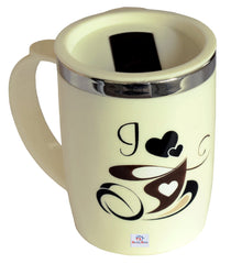 Heart Home Insulated BPA Free Plastic Coffee Mug with Lid, Pack of 2 (Cream)