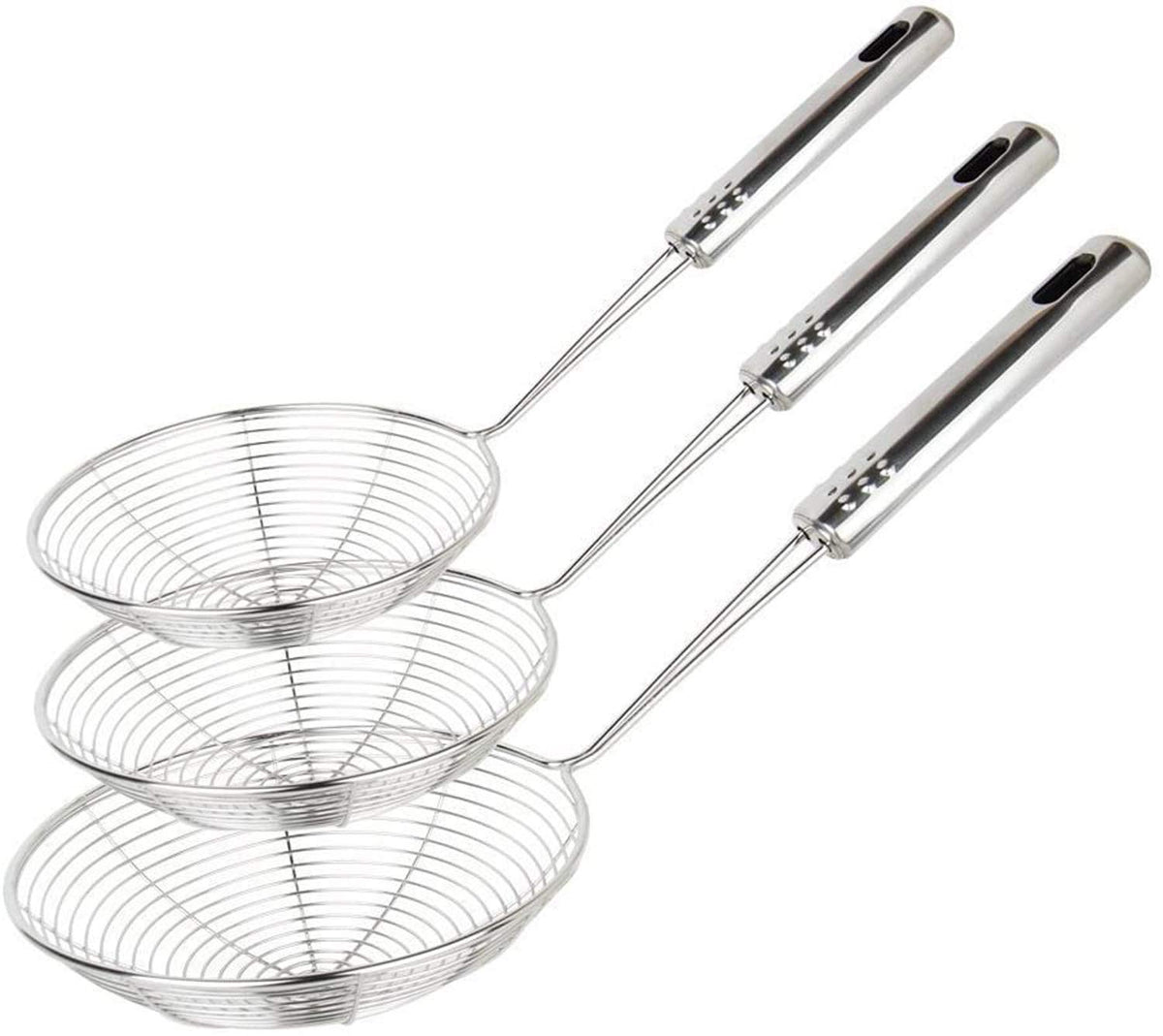 Fun Homes Stainless Steel Deep Fry/Mesh Strainer/Jhara/Puri Strainer Set of 3 Pcs (14 & 16 & 18 cm)