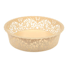 Kuber Industries Leaf Design Multipurpose Round Shape Basket Ideal For Friuts, Vegetable, Toys Small & Large Pack of 2 (Beige)