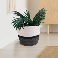 Kuber Industries Cotton Woven Storage Basket With Handle|Shelf Basket Hamper|Organizer for Toys, Socks, Cosmetic|Capacity 8.6 L|Multicolor|