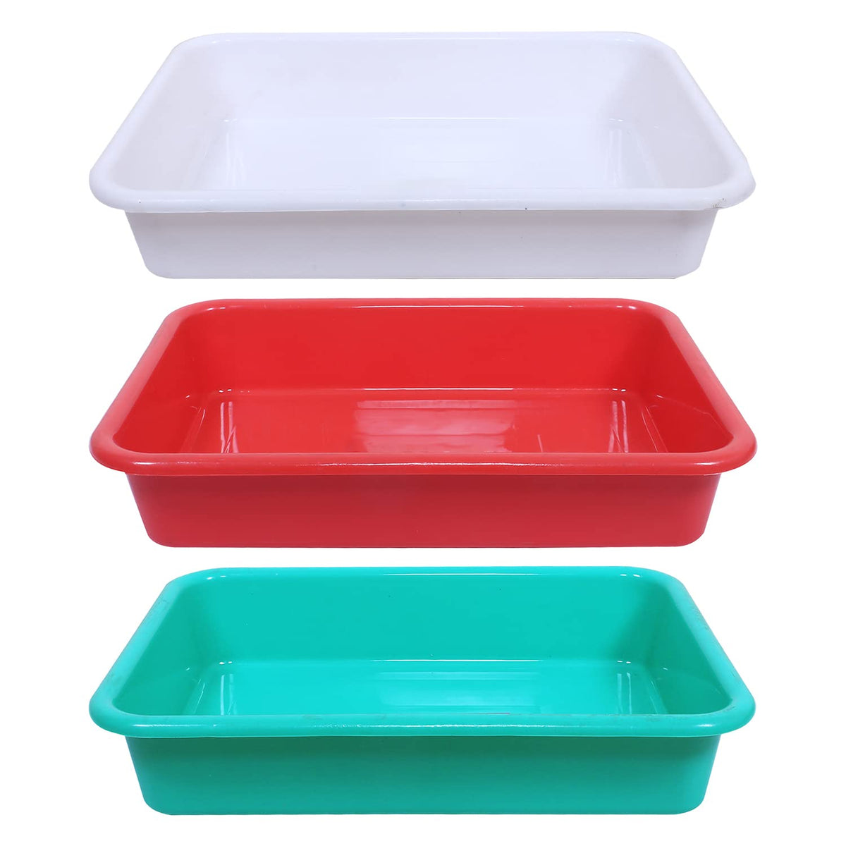 Kuber Industries Storage Tray|Versatile Plastic Storage Organizer|Rectangular Tray for Kitchen Storage|Storage Tray for office|Exel Tray 555|Pack of 3 (Multicolor)