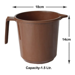 Kuber Industries Plastic Lightweight, Unbreakable Bathroom Mug 1.5 Litre (Brown, Pack of 4)