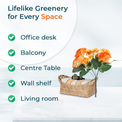 Kuber Industries Artificial Flowers for Home Décor|Natural Looking Indoor Fake Flowers for Vase|Artificial Flowers for Decoration|Without Basket (Orange)