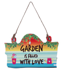 Heart Home Wooden Garden Is Filled With Love Printed Quotes For Balcony & Garden (Multicolor)