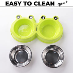 Kuber Industries Dog Food Bowl|Stainless Steel,PVC Material Dog Bowls|Non Slip,Durable,Sturdy,Non Toxic|Perfect Dog Accessories for Indoor & Outdoor Use|A1009G|Green