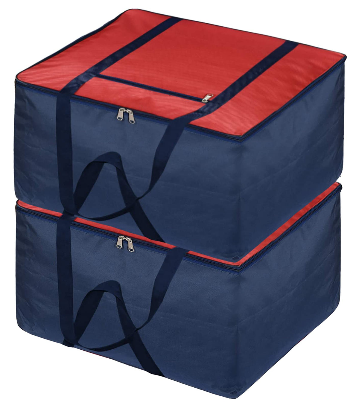 Heart Home Moisture Proof Wardrobe Organizer Storage Bag For Clothes With Zipper Closure and Handle- Pack of 2 (Red & Blue)-HS43HEARTH26659