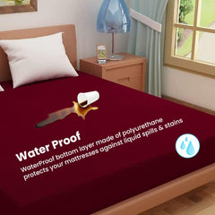 Kuber Industries 6.5 X 6 FT. Double Bed Mattress Cover/Protector I 100% Terry Cotton I Waterproof, Breathable I Hypoallergenic King Size Bed Cover I Ultra Soft, Elastic Strap,  Anti-Slip Fitted Design I 78" X 72" (Maroon)