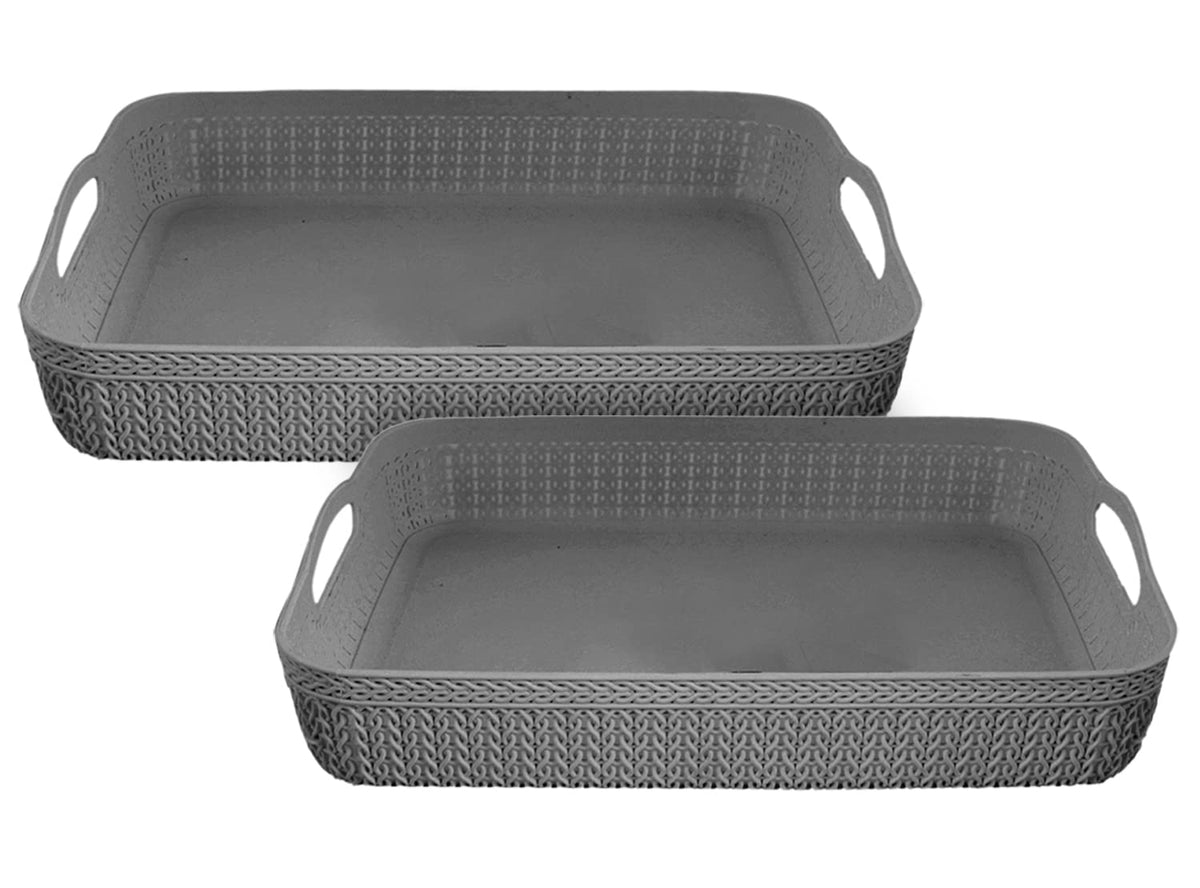 Heart Home Q-4 Multiuses Designer Unbreakable Plastic Storage Basket/Organizer/Bin For Home, Kitchen, Bathroom, Office Use Pack of 2 (Grey)-50HH01581