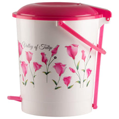Kuber Industries Floral Printed Multiuses Plastic Pedal Dustbin, Waste Bin, Trash Can With Handle, 10 Litre (Pink)-47KM0763