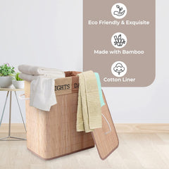 Kuber Industries Bamboo Basket With Lid|Foldable Laundry Basket For Clothes|Durable Rope Handles & Removable Bag|Natural|