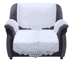 Heart Home Circle Design Cotton 5 Seater Sofa Cover Set with 6 Pieces Arms Cover and 1 Center Table Cover (Set of 17, White)-HEART12000, Standard