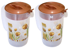 Heart Home Flower Printed Plastic Water & Juice Jug, Drinking Beverage Jug,with Lid for Daily Uses, 2.4 LTR- Pack of 2 (Brown)-HS42KUBMART25256