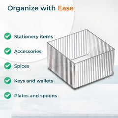 Homestic Sqaure Cutlery/Cosmatic/Desk Organizer|Basket For Storage, Books, Toys (Transparent)