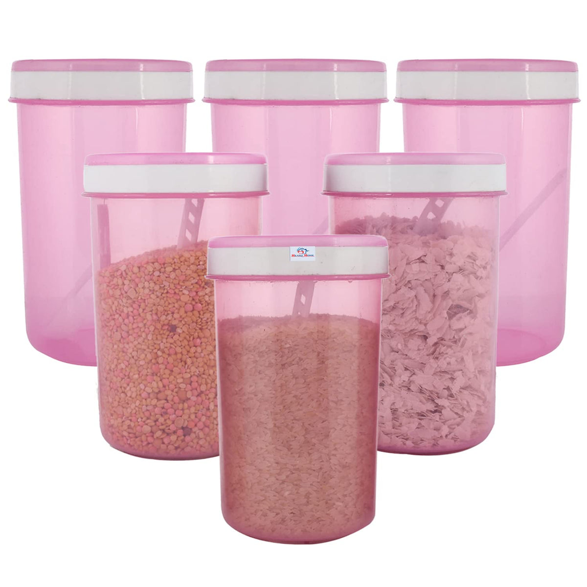 Heart Home Containers Set for Kitchen|BPA-Free Plastic 500 ML Storage Containers Set with Spoon for Kitchen|Pack of 6 (Pink)