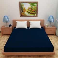 Kuber Industries 6.5 X 6 FT. Double Bed Mattress Cover/Protector I 100% Terry Cotton I Waterproof, Breathable I Hypoallergenic King Size Bed Cover I Ultra Soft, Elastic Strap,  Anti-Slip Fitted Design I 78" X 72" (Dark Blue)