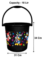 Kuber Industries Disney Team Mickey Print Unbreakable Virgin Plastic Strong Bathroom Bucket,18 LTR (Black)