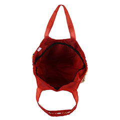 Heart Home Multiuses Velvet Floral Design Hand Bag/Tote Bag For Daily Trips, Travel, Office Pack of 2 (Red) 52HH3991