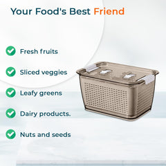 Urbane Home Small Refrigerator Storage Crisper with Lid & Detachable Hollow Basket (Brown)