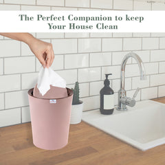 Heart Home Swinging Lid Dustbin|Plastic Garbage Waste Bin|Trash Can for Living Room|Kitchen|Office|6 Litre|Pack of 2 (Peach)