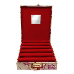 Kuber Industries Multipurpose Wooden Floral Design 5 Rod Bangle Box/Organizer/Case With Mirror & Number Lock System - Pack of 2 (Gold)-47KM0663