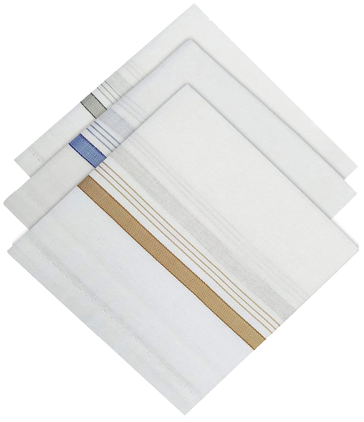 Kuber Industries Lining Design Men's Handkerchiefs|100% Pure Cotton & Pocket Square Hankies|Classic Plaid Pattern Perfect for Gift, Set of 3 (White)