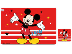 Heart Home Disney Team Mickey Printed PVC Dining Table Placemats with Tea Coaster Set, Set of 12 (Red)