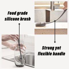 Kuber Industries Bottle Cleaning Brush|Silicone Water Bottle Cleaner|Brush with Long Handle|Reusable Cleaning Brush|Bottle Brush Cleaner Set|Pack of 3 (Gray)