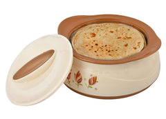 Heart Home Floral Printed BPA Free Food Grade Inner Stainless Steel Casserole Keeps Chapati, Food, Curry With Lid, 1500ml- Pack of 2 (Cream & Brown)-HS42KUBMART25036