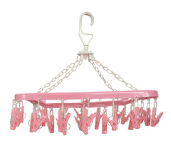 Kuber Industries Cloth Drying Hanger Rack (32 Clips)|360 Degree Portable & Rotatable Clips|Space Saving Travel & Durable Plastic|Size 40 x 38 x 30 CM (Pink)-KUBMART15540