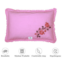 Heart Home Embroidery Pattern Breathable & Soft Cotton Pillow Cover for Sofa, Couch, Bed, Set of 2 (Pink) 54HH4119.