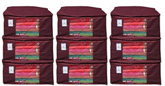 Kuber Industries 9 Pieces Non Woven Saree Cover Set, Maroon (90 GSM Fabric)