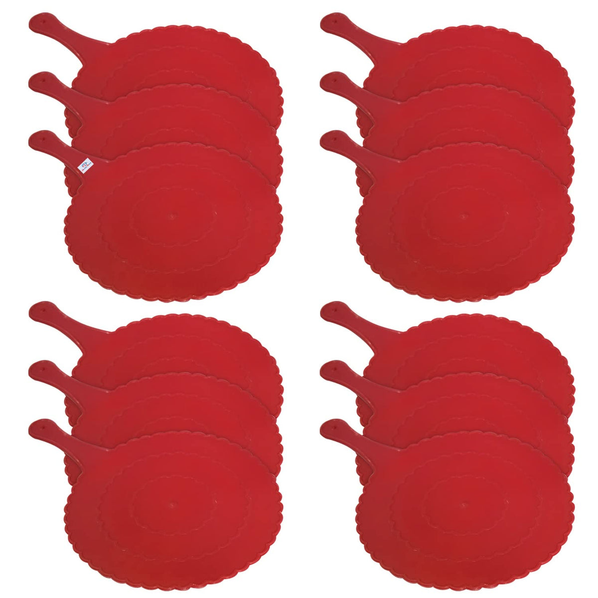 Heart Home Plastic Lightweight Handfan|Hath Pankha|Beejna for Natural Cooling Air Home Decor and Travel Useful, Pack of 12 (Red)