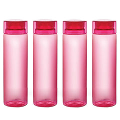 Kuber Industries BPA Free Plastic Water Bottles | Breakproof, Leakproof, Food Grade PET Bottles | Water Bottle for Kids & Adults | Plastic Bottle Set of 4 |Pink