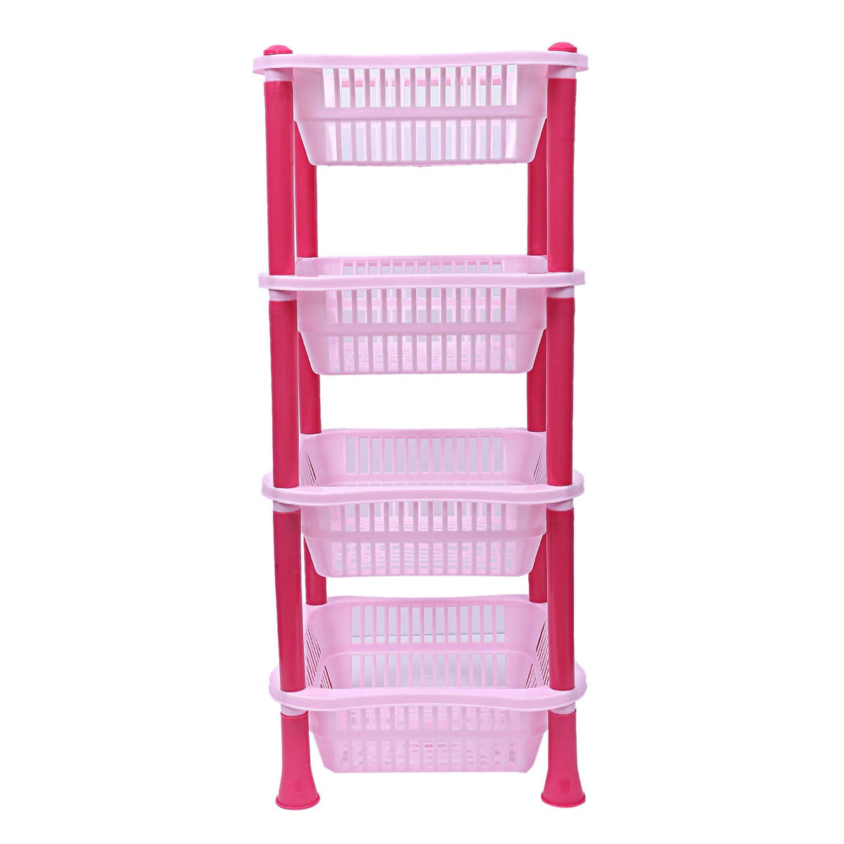 Kuber Industries Plastic 4 Layer Multi-Purpose Kitchen Storage Basket Rack (Pink)-Ctktc25271