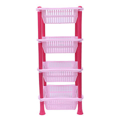 Kuber Industries Plastic 4 Layer Multi-Purpose Kitchen Storage Basket Rack (Pink)-Ctktc25271
