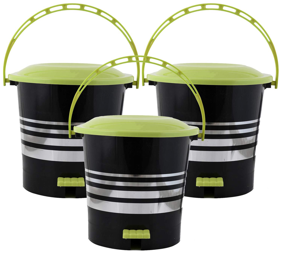 Kuber Industries 3 Pieces Plastic Dustbin Garbage Bin with Handle,10 Liters (Green) -CTKTC38027