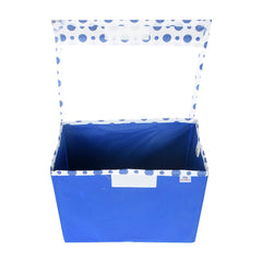 Heart Home Storage Box|Non-Woven Dot Print Foldable Storage Box|Large Wardrobe Organizer for Toys|Cloths with Transparent Lid & Handle|Pack of 3 (Blue)