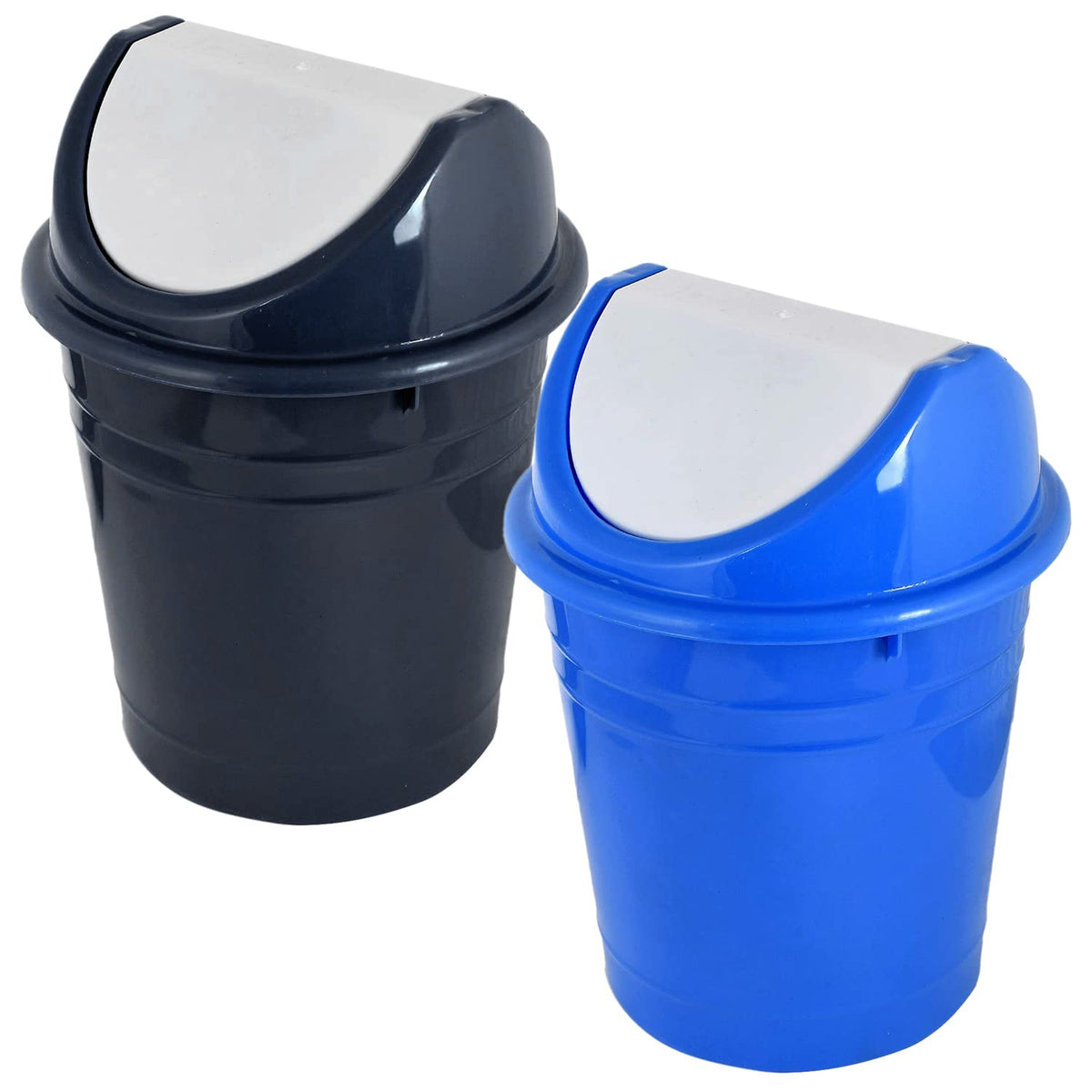Kuber Industries Plastic Dustbin/Wastebin With Swing Lid, 10 Liter- Pack of 2 (Blue & Black)-47KM0877