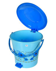 Heart Home Flower Printed Plastic Pedal Dustbin With Lid & Handle For Home/Kitchen/Office, 5 Ltr (Blue)- Pack of 2