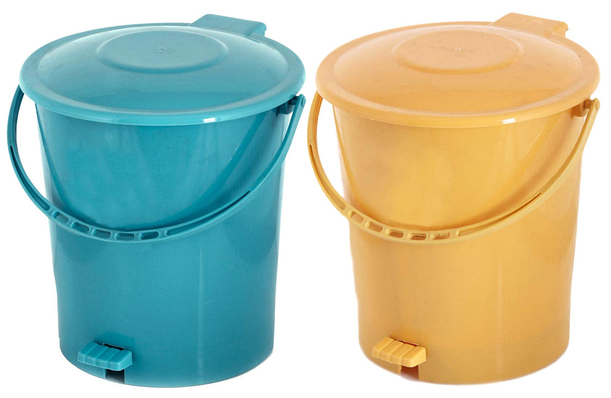 Kuber Industries 2 Pieces Plastic Dustbin Garbage Bin with Handle, 10 Liters (Yellow & Green) - CTKTC034663