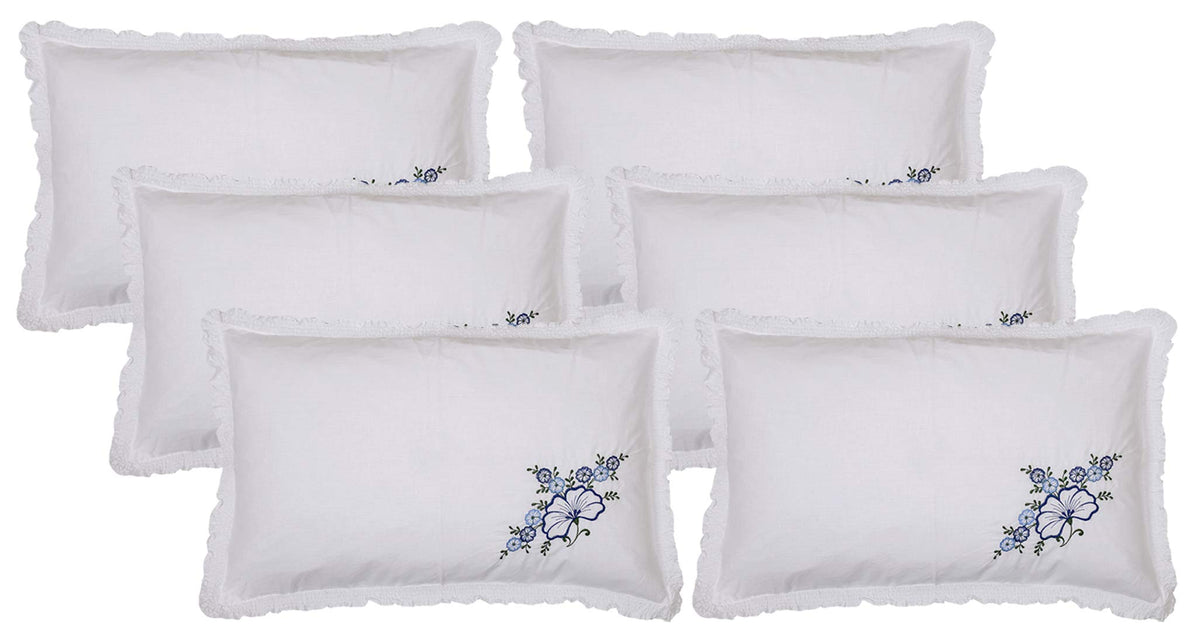 Heart Home Embroidery Design 6 Piece Cotton Pillow Cover Set-17"x27" (White) Luxury Pillow Covers - CTHH07128