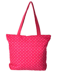Heart Home Dot Printed Cotton Handbag for College, Travel, Grocery, Shopping, Book Bag, Lunch with Carrying Handle- Pack of 2 (Pink)-50HH01170