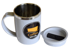 Kuber Industries Insulated BPA Free Plastic Coffee Mug with Lid, Pack of 2 (Grey & Cream)