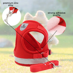 Homestic Reflective Dog Harness with Adjustable Leash|Breathable Polyester Mesh Fabric |XS Size|HT-844|Comfortable No-Pull Grip|Quick Release Buckles|Easy On - Easy Off Harness|Red