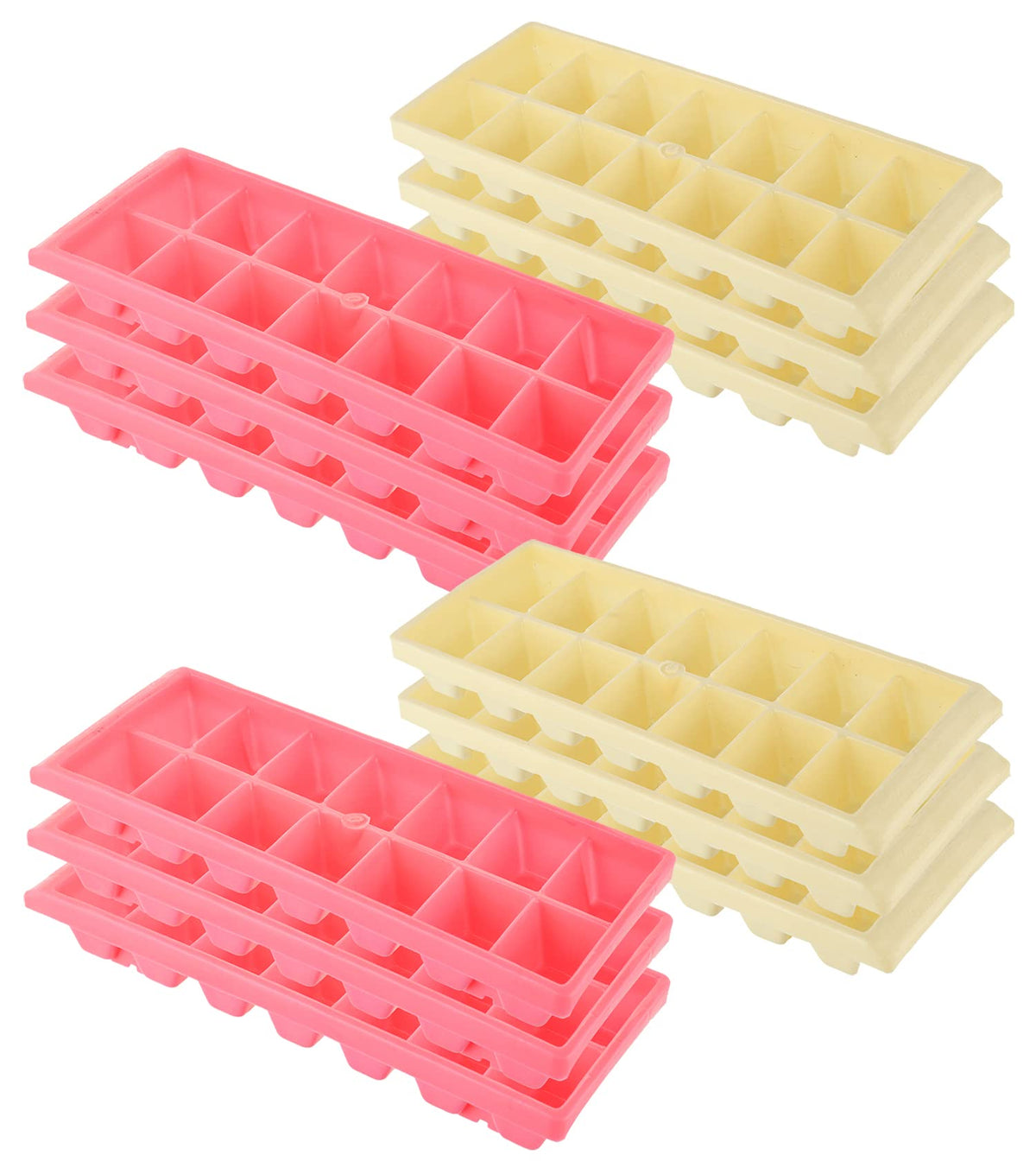 Heart Home BPA Free Easy Release Ice Cube Tray/Bin/Box Set with 14 Section- Pack of 12 (Cream & Pink)-HS43HEARTH25810