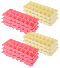 Heart Home BPA Free Easy Release Ice Cube Tray/Bin/Box Set with 14 Section- Pack of 12 (Cream & Pink)-HS43HEARTH25810