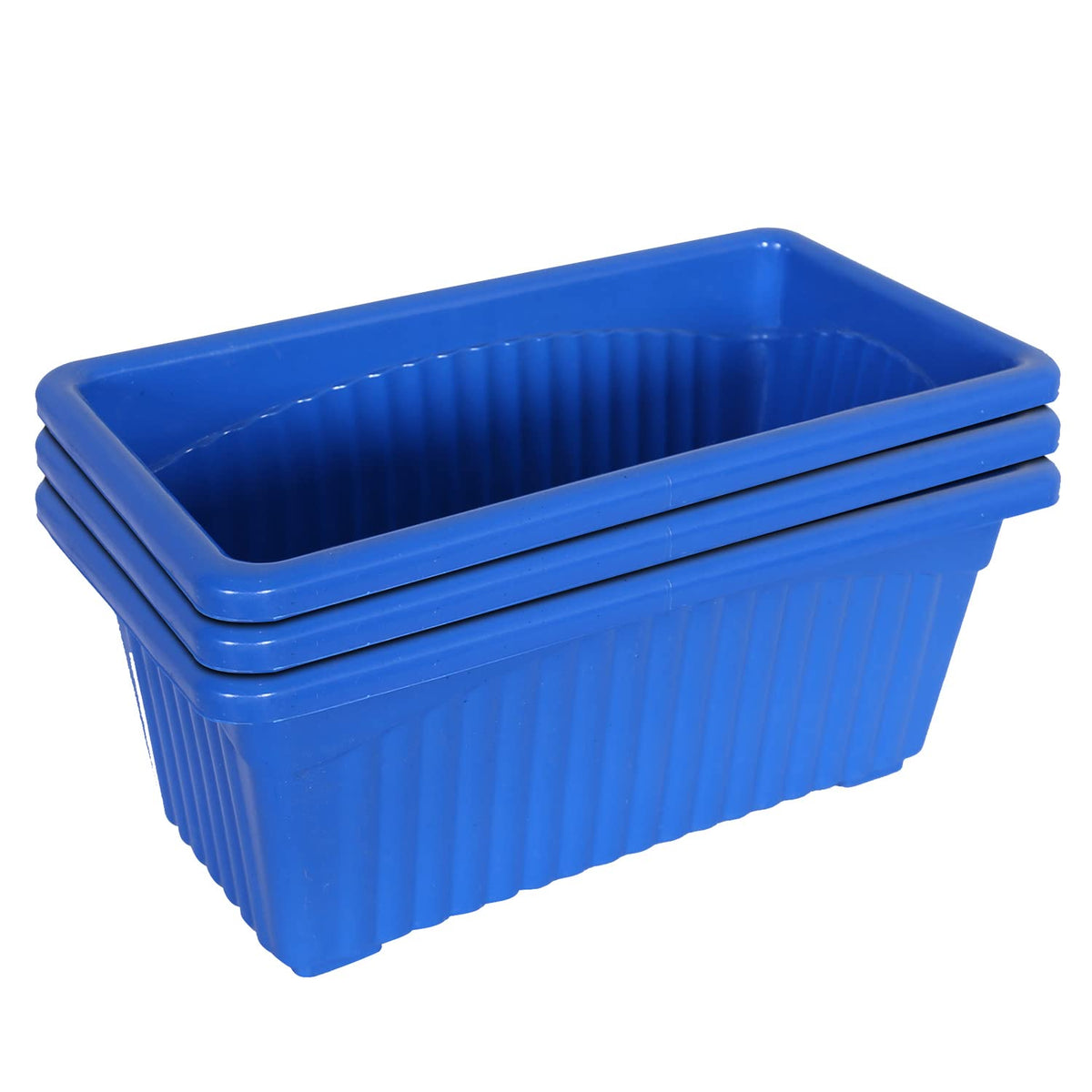 Kuber Industries Rectangular Jupiter Plastic Window Pot|Flower Planter for Home & Balcony,Garden 14 Inches Pack of 3 (Blue)