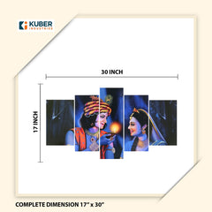 Heart Home Wall Paintings | MDF Wooden Wall Art for Living Room |Wall Sculpture | Radha-Krishna Painting for Bedroom | Office | Hotels | Gift | 1730KIK1 |5 Piece Set| Blue