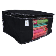 Kuber Industries 12 Pieces Non Woven Packing Saree Cover & 3 Pieces Multi Saree Cover Black