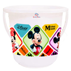 Heart Home Disney Mickey Minnie Print Plastic Bathroom Set of 5 Pieces with Bucket, Tub, Stool, Dustbin & Mug (White)-HEARTHS15273 -HS_35_HEARTHS17969